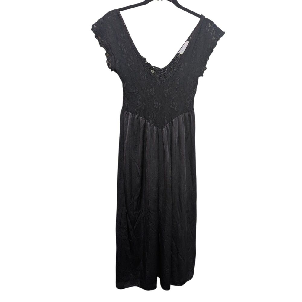 Vintage Cinema Etoile Black Satin Lace Nightgown Lingerie Whimsygoth Size Medium